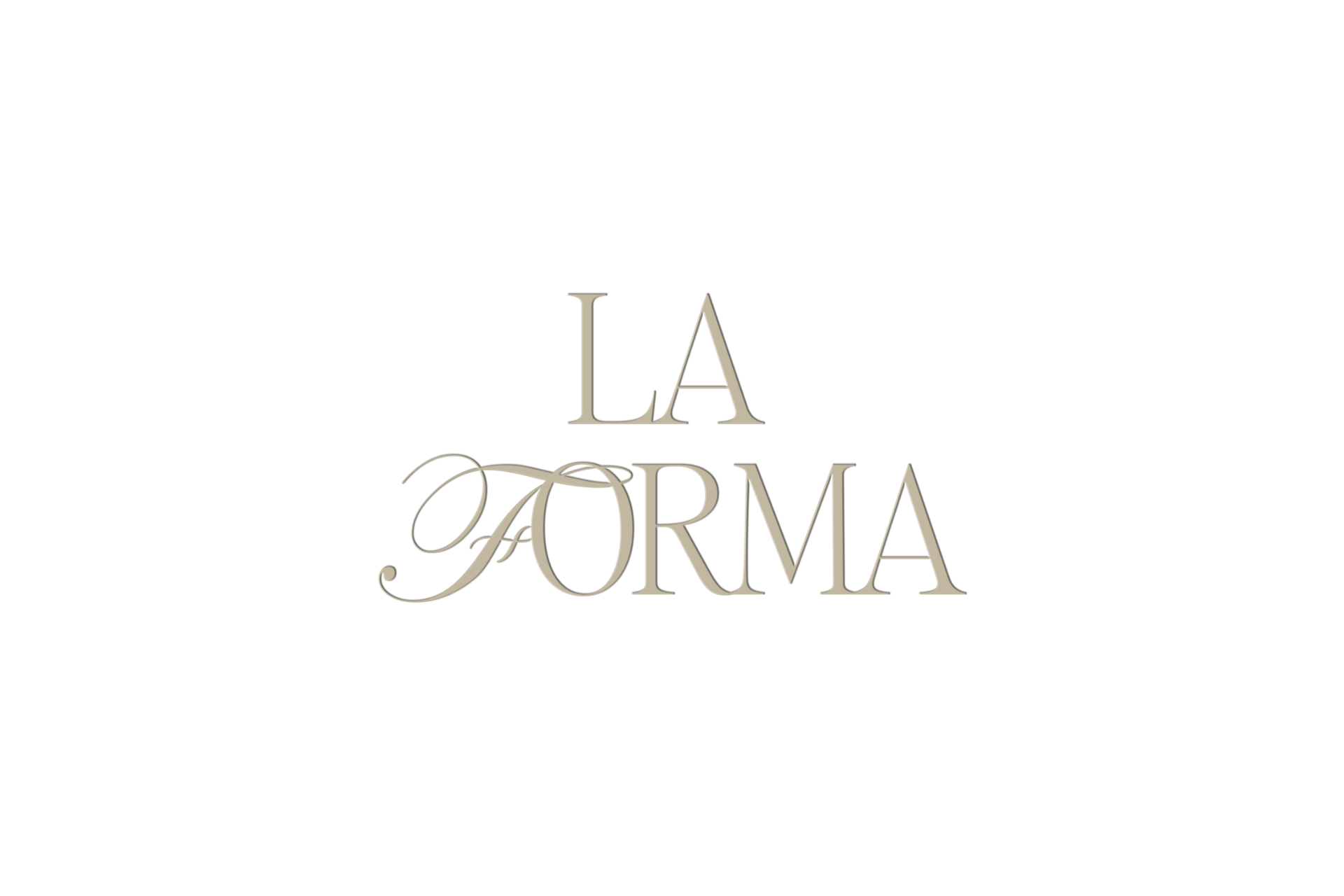 Logotipo con texto “LA” y “FORMA” en tipografía dorada sobre fondo transparente.